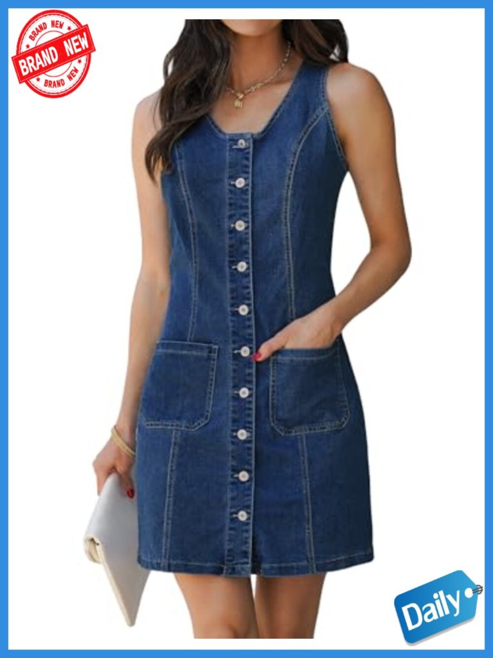 Sleeveless Denim Dress Women Casual Button Front Short Western Jean Dress